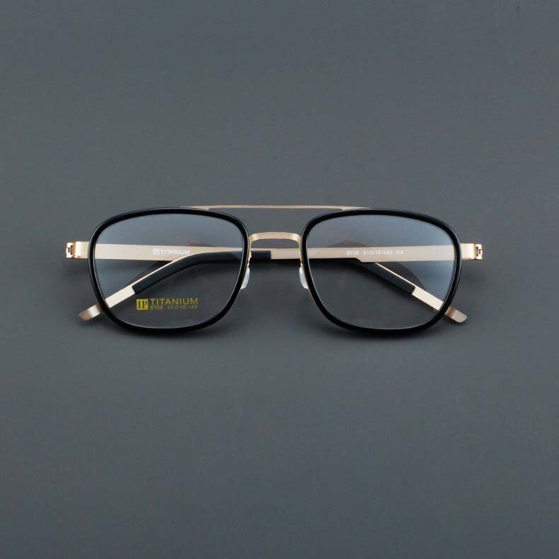 CCspace Unisex Full Rim Square Double Bridge Acetate Titanium Eyeglasses 55024 Full Rim CCspace BlackGold China