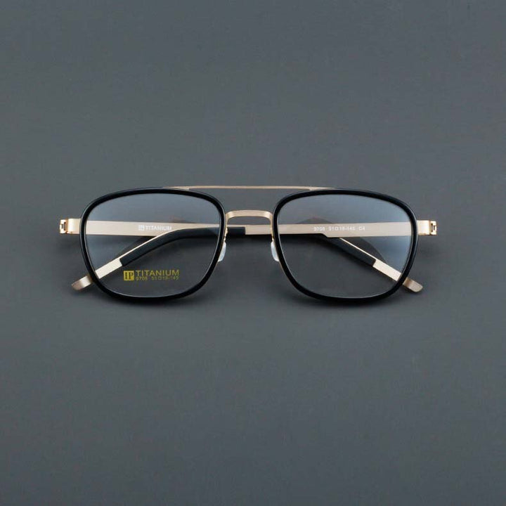 CCspace Unisex Full Rim Square Double Bridge Acetate Titanium Eyeglasses 55024 Full Rim CCspace BlackGold China