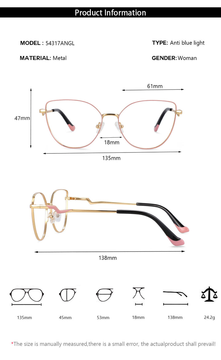 CCspace Women's Full Rim Cat Eye Alloy Frame Eyeglasses 54317 Full Rim CCspace