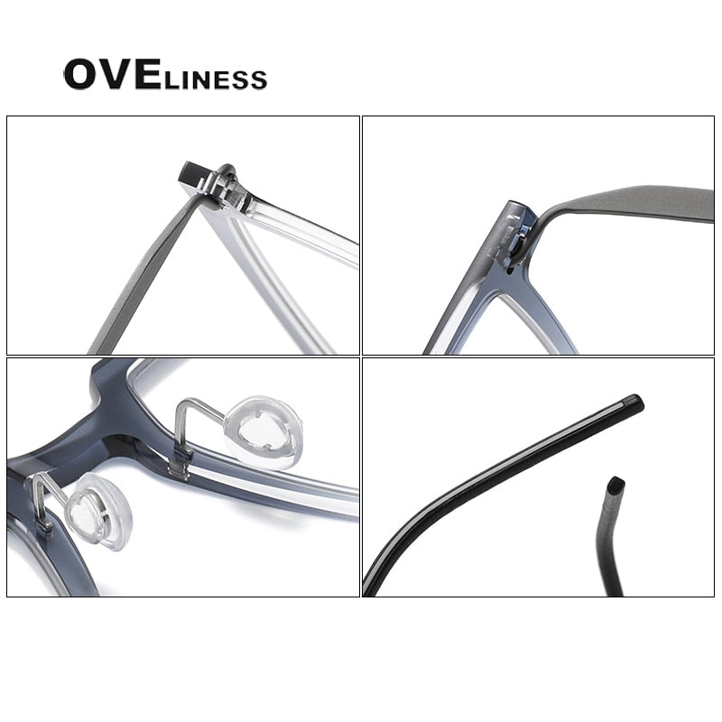 Oveliness Unisex Full Rim Square Acetate Titanium Eyeglasses Full Rim Oveliness