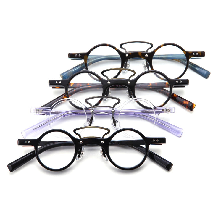 Muzz Unisex Full Rim Small Round Acetate Double Bridge Hand Crafted Frame Eyeglasses 56011 Full Rim Muzz