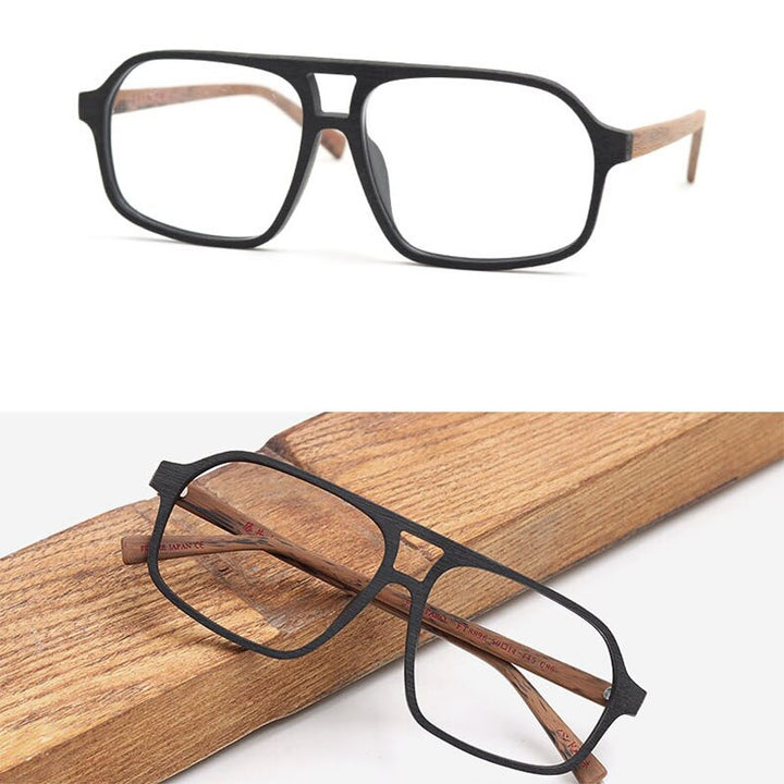 Hdcrafter Unisex Full Rim Big Square Double Bridge Wood Eyeglasses Ft8896 Full Rim Hdcrafter Eyeglasses