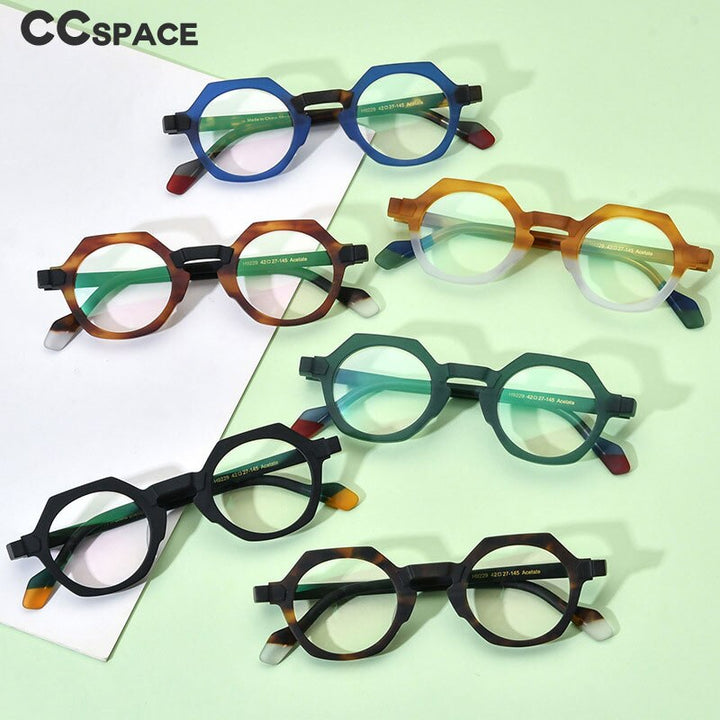 CCspace Unisex Full Rim Irregular Round Acetate Eyeglasses 55099 Full Rim CCspace