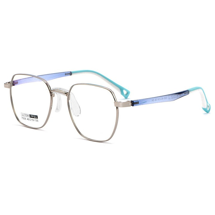Yimaruili Unisex Children's Full Rim Polygon Square Ultem Frame Eyeglasses 7508S Full Rim Yimaruili Eyeglasses Silver