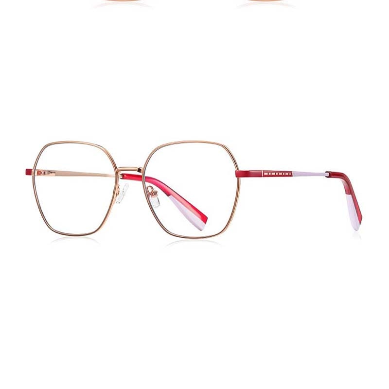CCspace Women's Full Rim Polygon Square Stainless Steel Eyeglasses 54712 Full Rim CCspace China Rose red-red