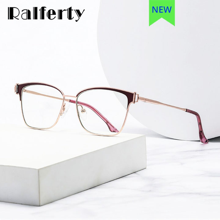 Ralferty Women's Full Rim Square Acetate Alloy Eyeglasses D8612 Full Rim Ralferty