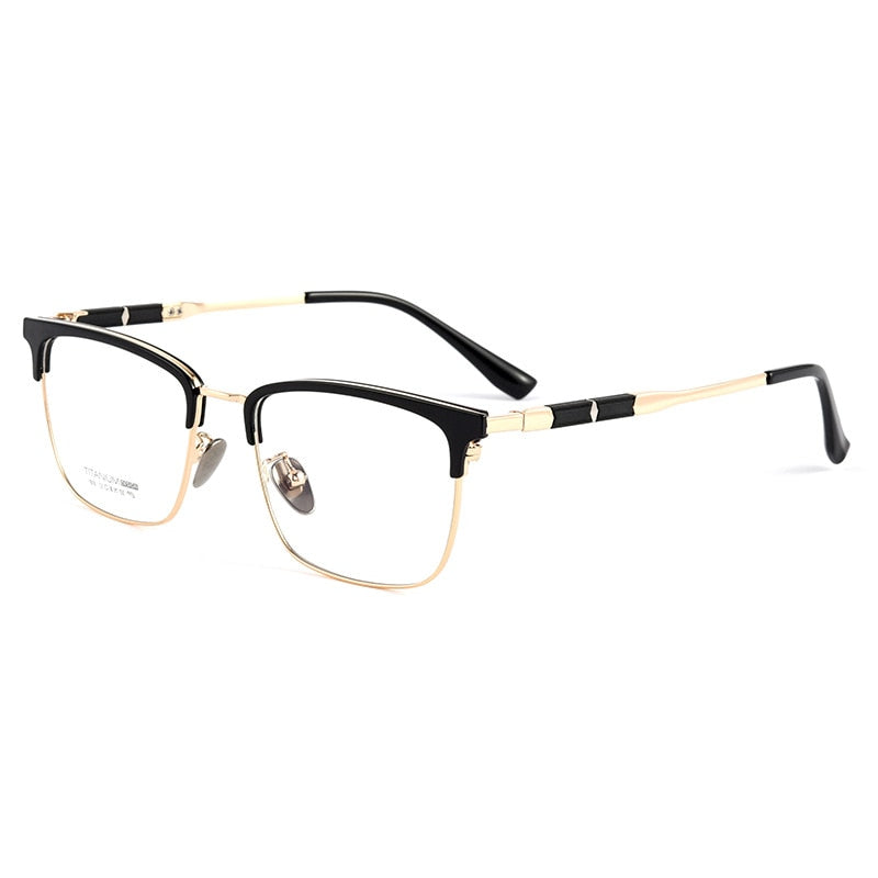 Handoer Men's Full Rim Square Titanium Eyeglasses 9016 Full Rim Handoer Black Gold  