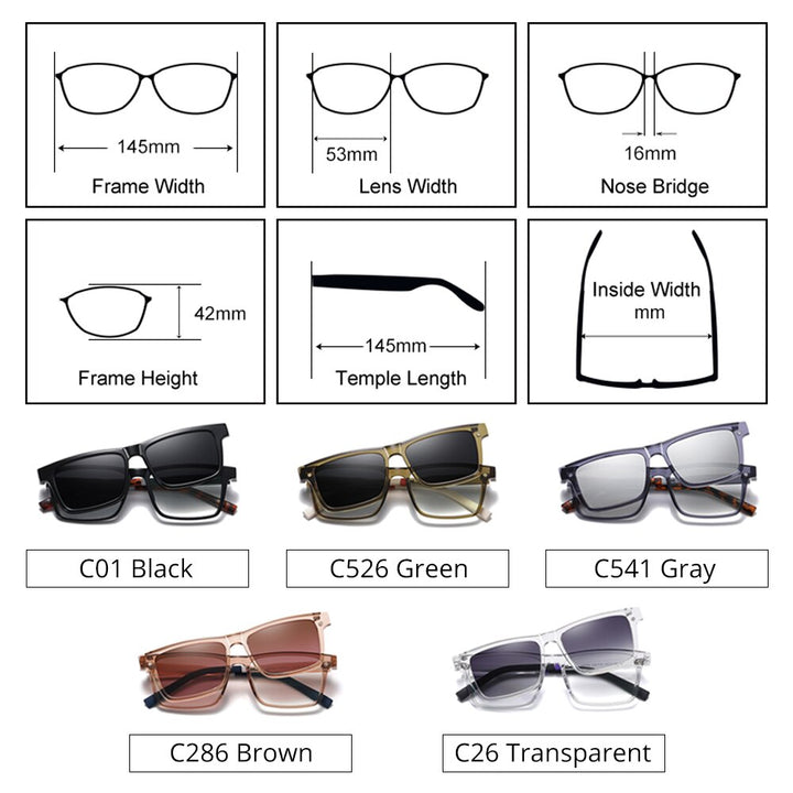 Ralferty Men's Full Rim Rectangle Tr 90 Acetate Eyeglasses With Clip On Polarized Sunglasses D7703 With Clip Ons Ralferty
