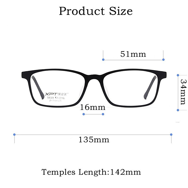 Yimaruili Unisex Full Rim Small Square Tr 90 Rubber Titanium Eyeglasses 9839XP Full Rim Yimaruili Eyeglasses