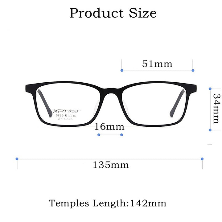 Yimaruili Unisex Full Rim Small Square Tr 90 Rubber Titanium Eyeglasses 9839XP Full Rim Yimaruili Eyeglasses