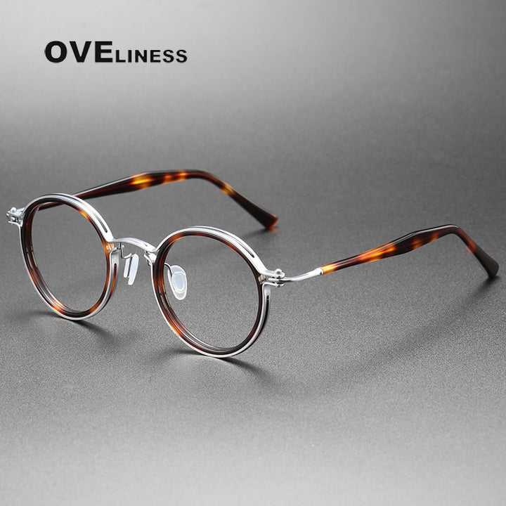 Oveliness Unisex Full Rim Round Acetate Titanium Eyeglasses 5862 Full Rim Oveliness