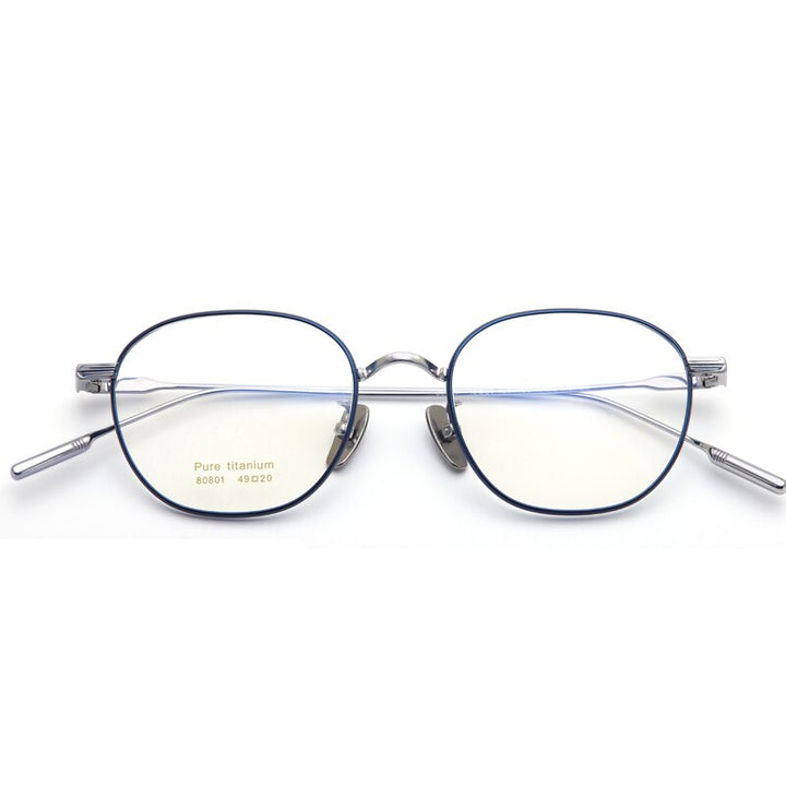 Muzz Unisex Full Rim Square Titanium Frame EyeglassesM80801 Full Rim Muzz Blue Silver