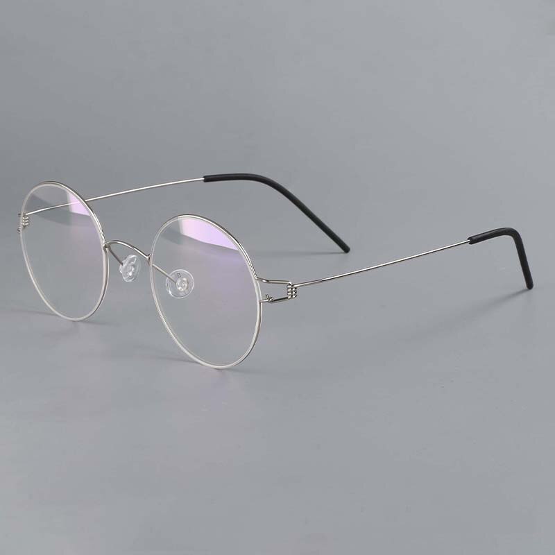CCspace Unisex Full Rim Round Titanium Alloy Screwless Eyeglasses 54710 Full Rim CCspace China Silver
