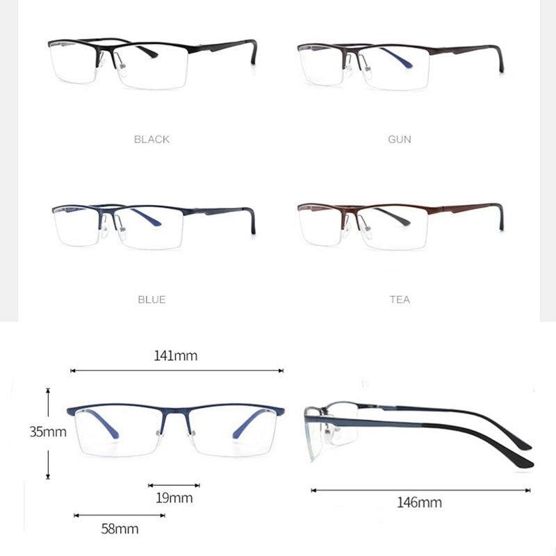 Hdcrafter Men's Semi Rim Square Aluminum Magnesium Eyeglasses 8826 Semi Rim Hdcrafter Eyeglasses