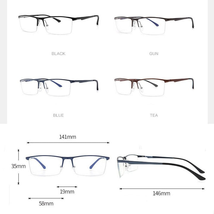 Hdcrafter Men's Semi Rim Square Aluminum Magnesium Eyeglasses 8826 Semi Rim Hdcrafter Eyeglasses