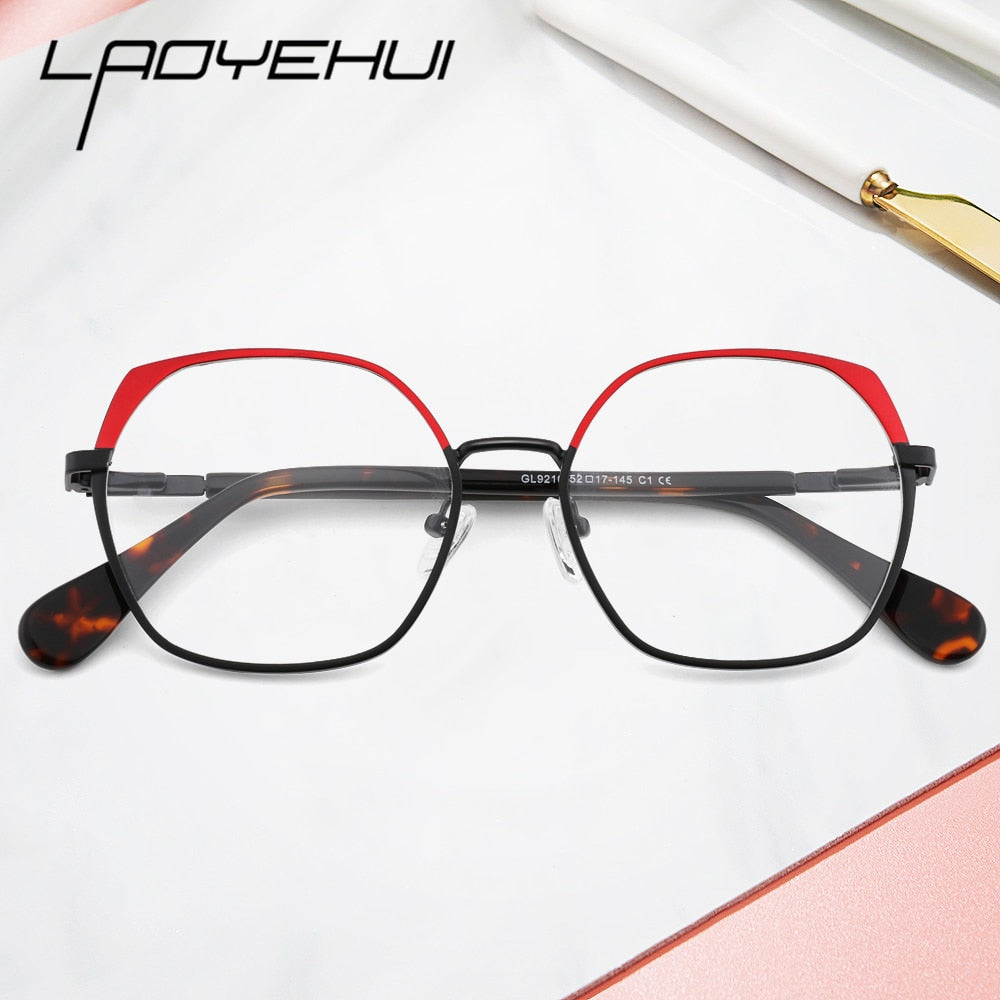 Laoyehui Women's Full Rim Polygon Cat Eye Alloy Reading Glasses Anti-Blue Light Gl9210 Reading Glasses Laoyehui