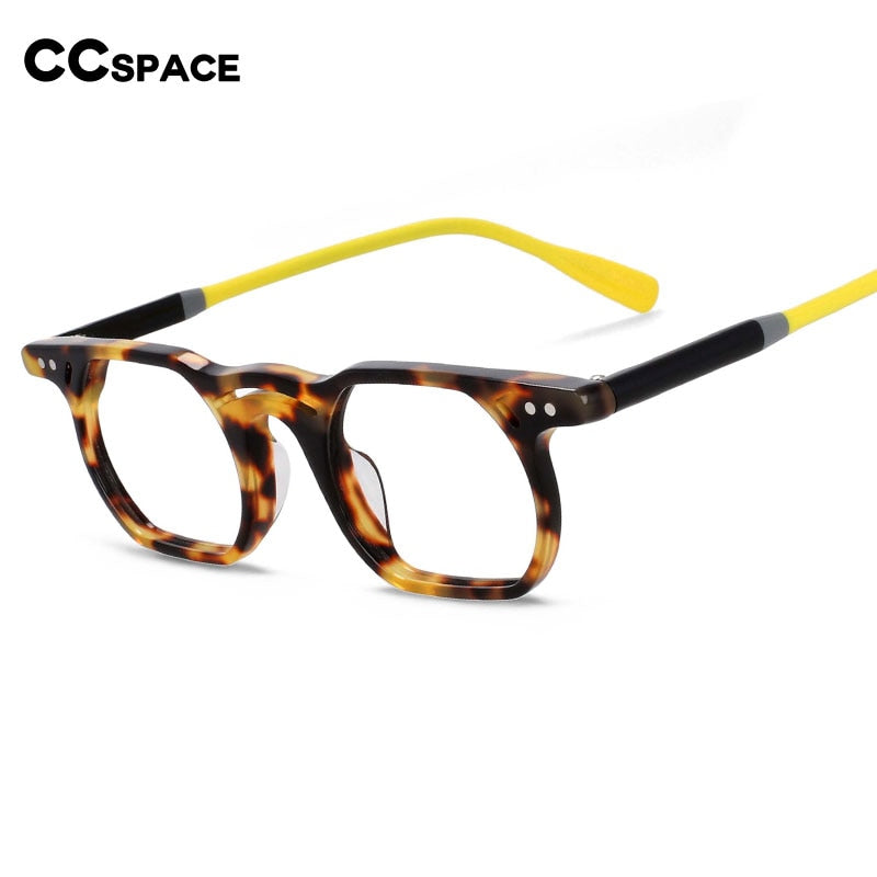 CCspace Unisex Full Rim Polygonal Round Acetate Double Bridge Frame Eyeglasses 54540 Full Rim CCspace