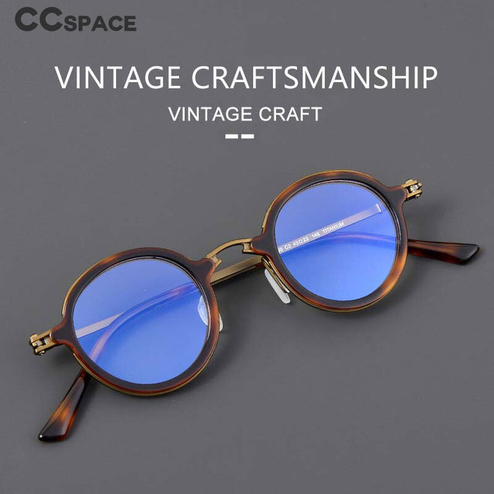 CCspace Unisex Full Rim Irregular Round Acetate Titanium Eyeglasses 54698 Full Rim CCspace