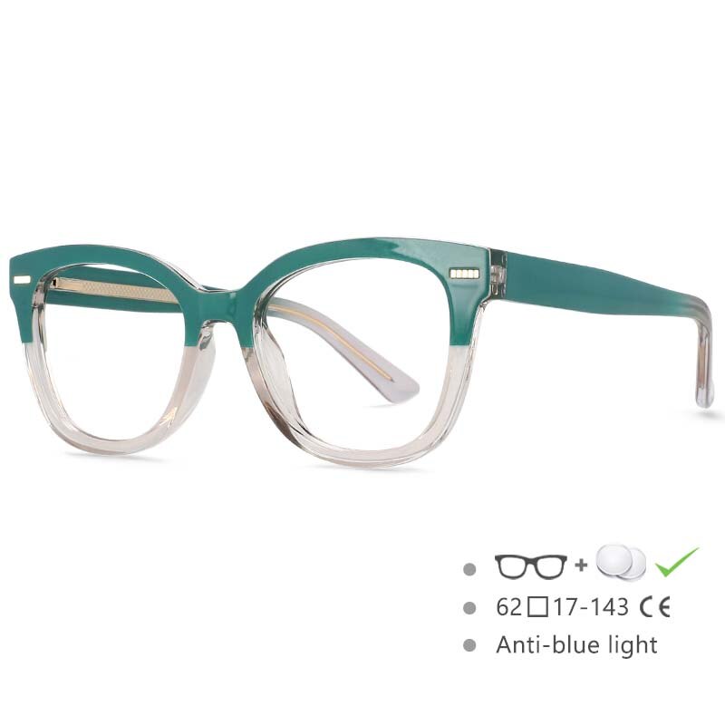 CCspace Unisex Full Rim Square Cat Eye Frame Eyeglasses 54607 Full Rim CCspace Cyan China