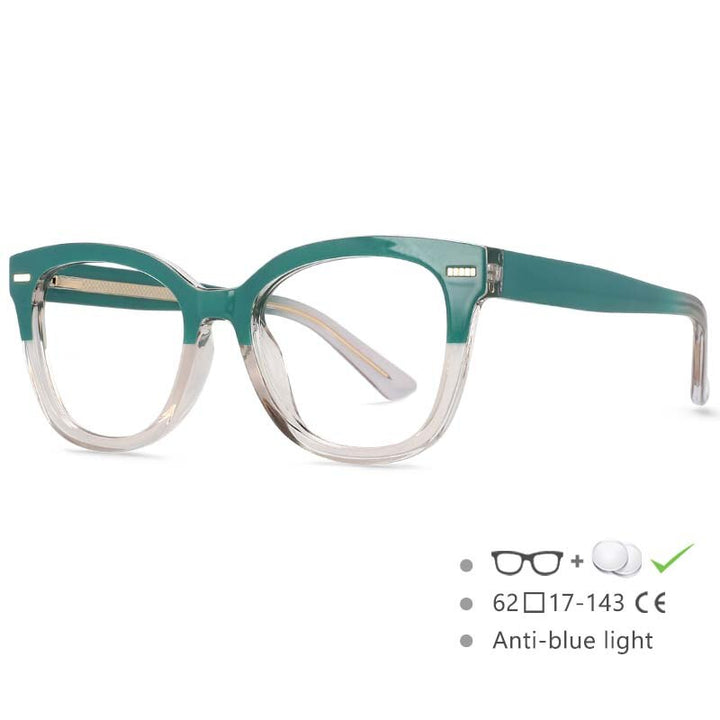CCspace Unisex Full Rim Square Cat Eye Frame Eyeglasses 54607 Full Rim CCspace Cyan China