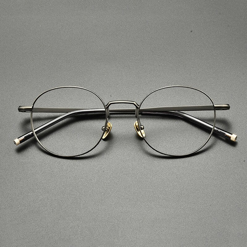 Gatenac Unisex Full Rim Small Round Titanium Eyeglasses Gxyj849 Full Rim Gatenac Gun