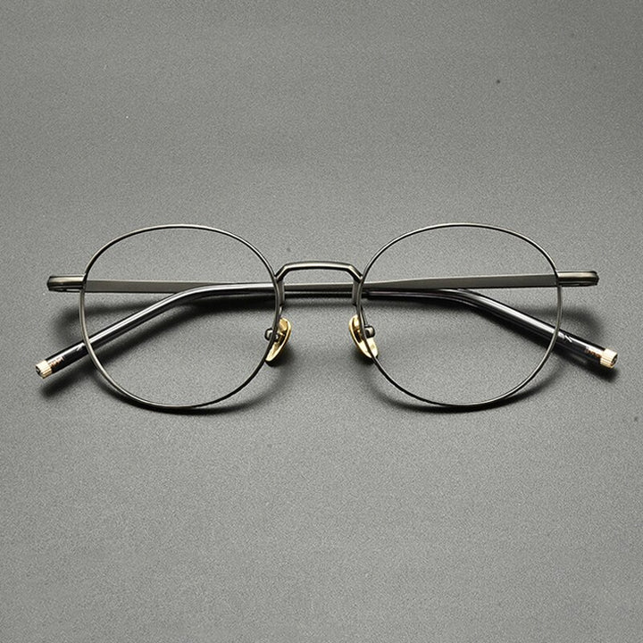 Gatenac Unisex Full Rim Small Round Titanium Eyeglasses Gxyj849 Full Rim Gatenac Gun