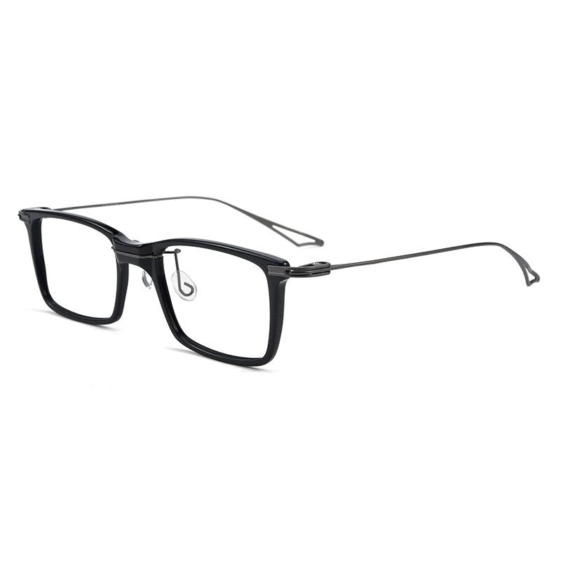 Yimaruili Unisex Full Rim Square Acetate Titanium Eyeglasses 1128 Full Rim Yimaruili Eyeglasses Black