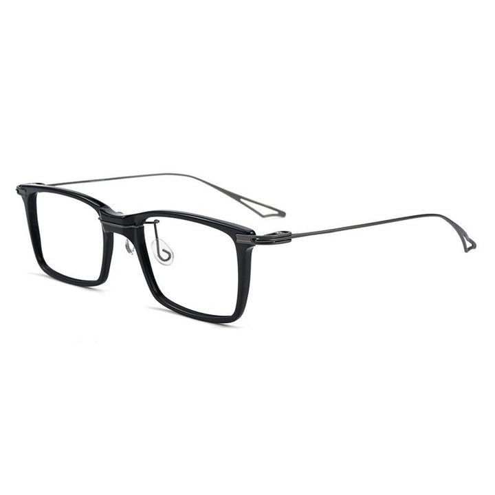 Yimaruili Unisex Full Rim Square Acetate Titanium Eyeglasses 1128 Full Rim Yimaruili Eyeglasses Black
