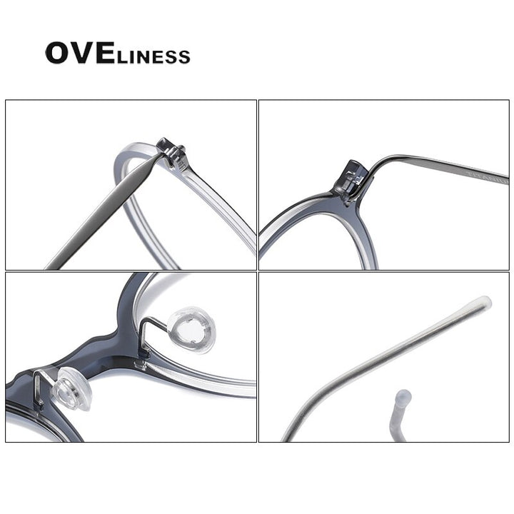 Oveliness Unisex Full Rim Round Screwless Acetate Titanium Eyeglasses 6508 Full Rim Oveliness