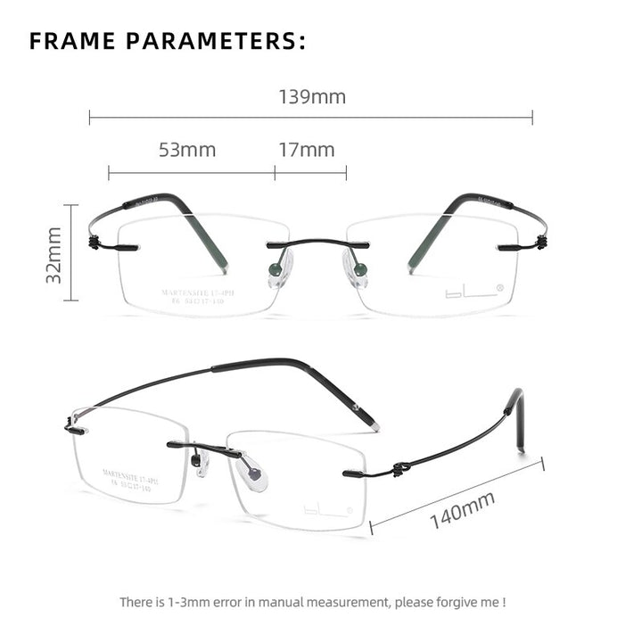 Reven Jate Unisex Rimless Rectangle Titanium Alloy Eyeglasses 8581 Rimless Reven Jate