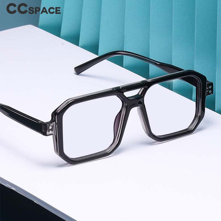 CCspace Unisex Full Rim Big Size Square Double Bridge Resin Frame Eyeglasses 54605 Full Rim CCspace