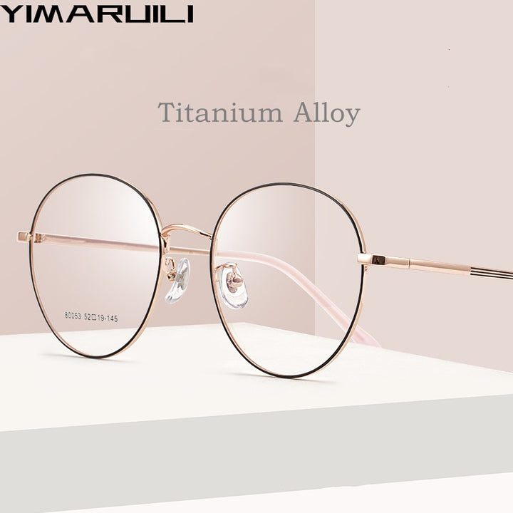 Yimaruili Unisex Full Rim Large Round Titanium Alloy Eyeglasses 80053 Full Rim Yimaruili Eyeglasses
