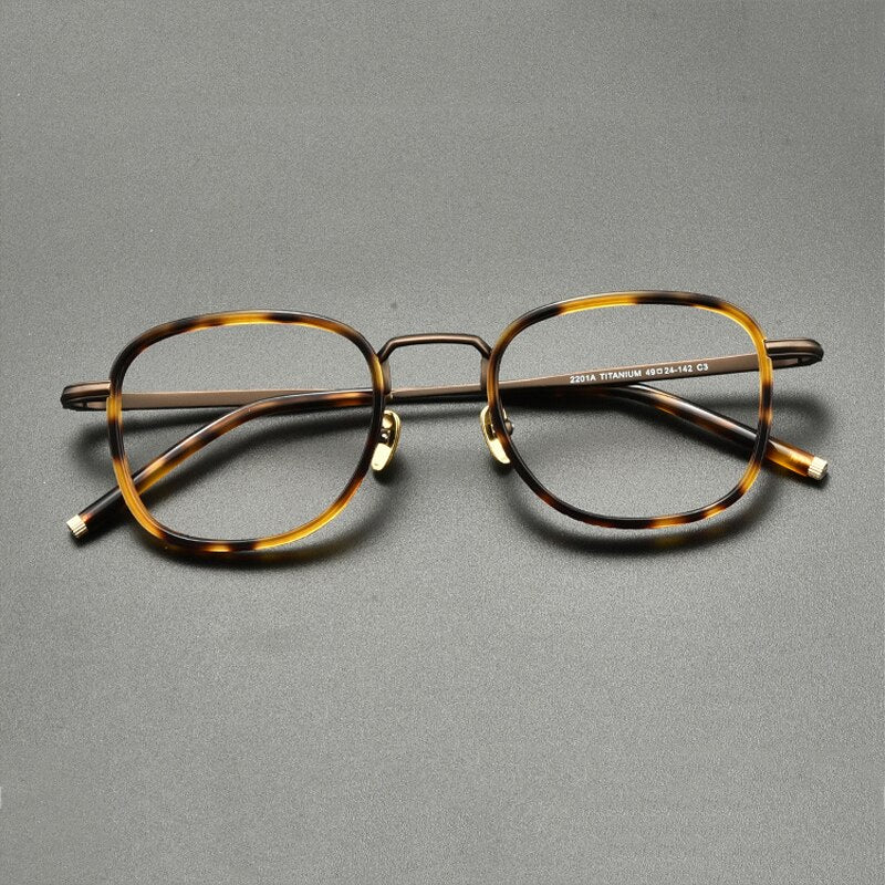 Gatenac Unisex Full Rim Square Titanium Acetate Eyeglasses Gxyj848 Full Rim Gatenac Tortoise