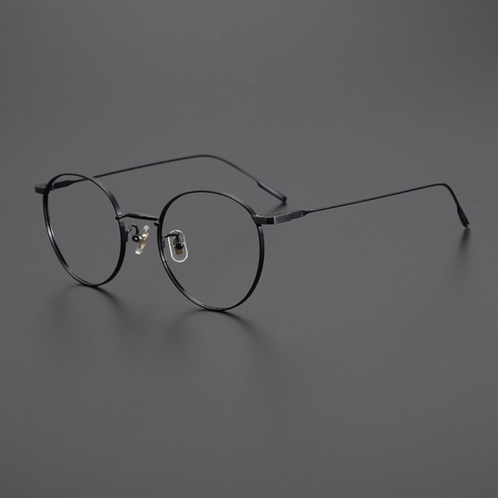 Gatenac Unisex Full Rim Round Titanium Eyeglasses Gxyj1011 Full Rim Gatenac Black