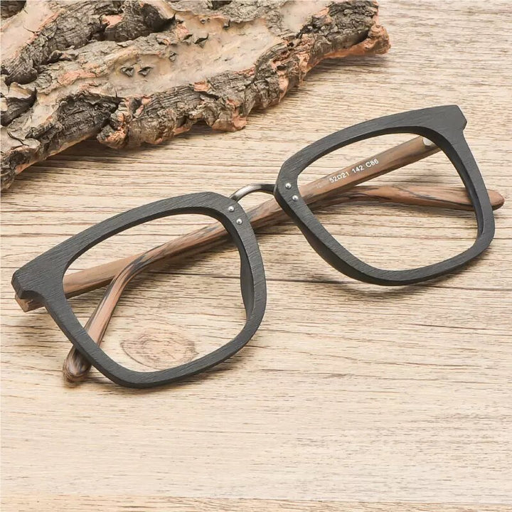 Hdcrafter Men's Full Rim Square Wood Alloy Eyeglasses Ps7055 Full Rim Hdcrafter Eyeglasses