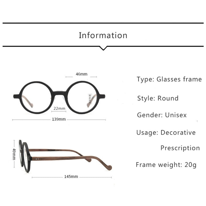 Hdcrafter Unisex Full Rim Round Wood Eyeglasses Ft21711109 Full Rim Hdcrafter Eyeglasses