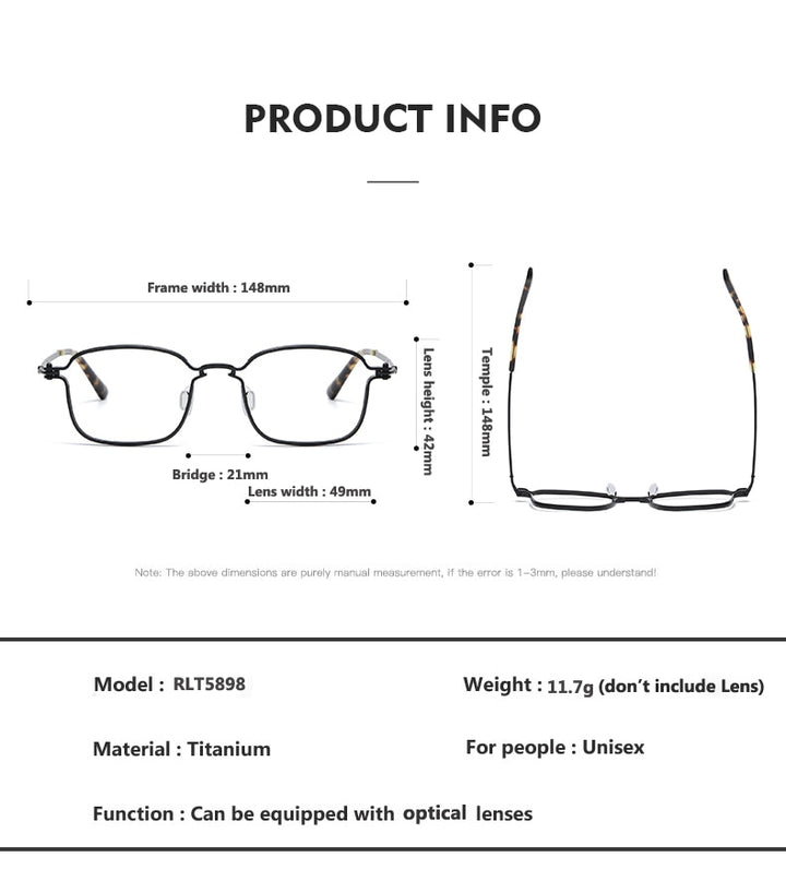 Oveliness Unisex Full Rim Square Titanium Eyeglasses 5898 Full Rim Oveliness