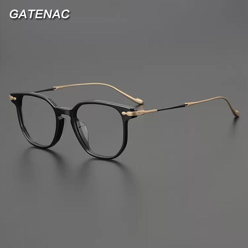 Gatenac Unisex Full Rim Irregular Square Acetate Titanium Eyeglasses Gxyj992 Full Rim Gatenac