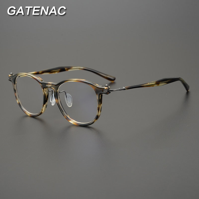 Gatenac Unisex Full Rim Round Acetate Titanium Eyeglasses Gxyj826 Full Rim Gatenac