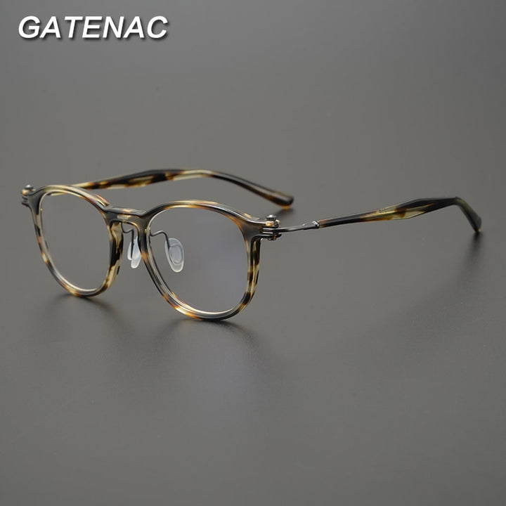 Gatenac Unisex Full Rim Round Acetate Titanium Eyeglasses Gxyj826 Full Rim Gatenac