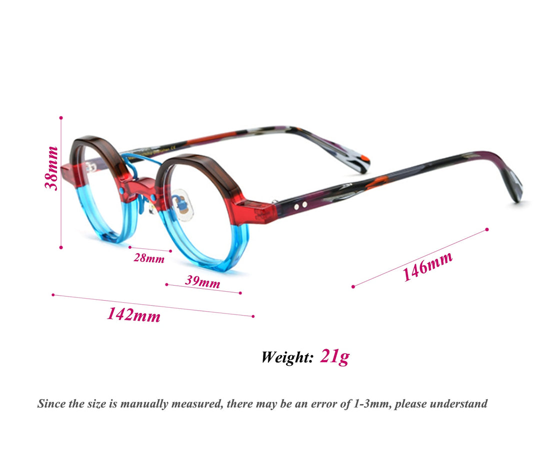 CCspace Unisex Full Rim Irregular Round Double Bridge Acetate Eyeglasses 54699 Full Rim CCspace