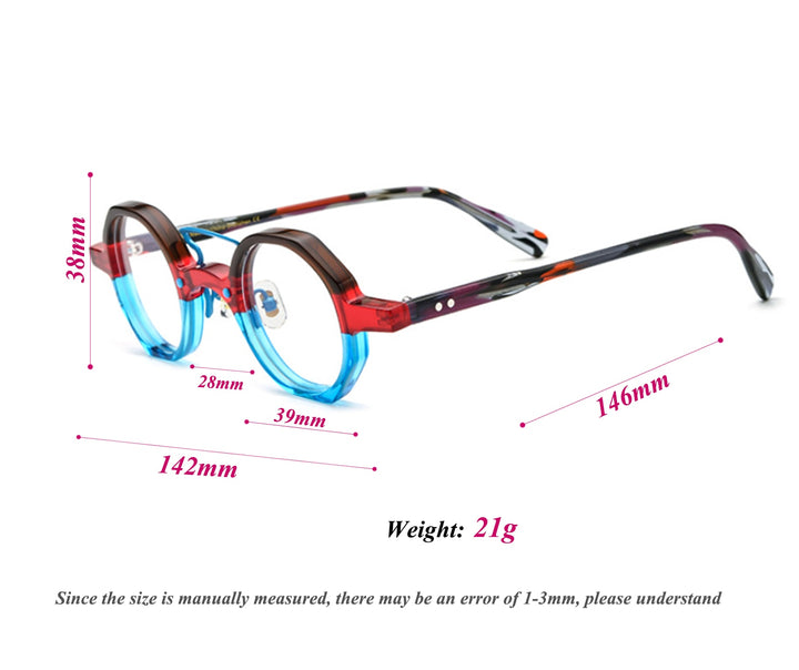 CCspace Unisex Full Rim Irregular Round Double Bridge Acetate Eyeglasses 54699 Full Rim CCspace