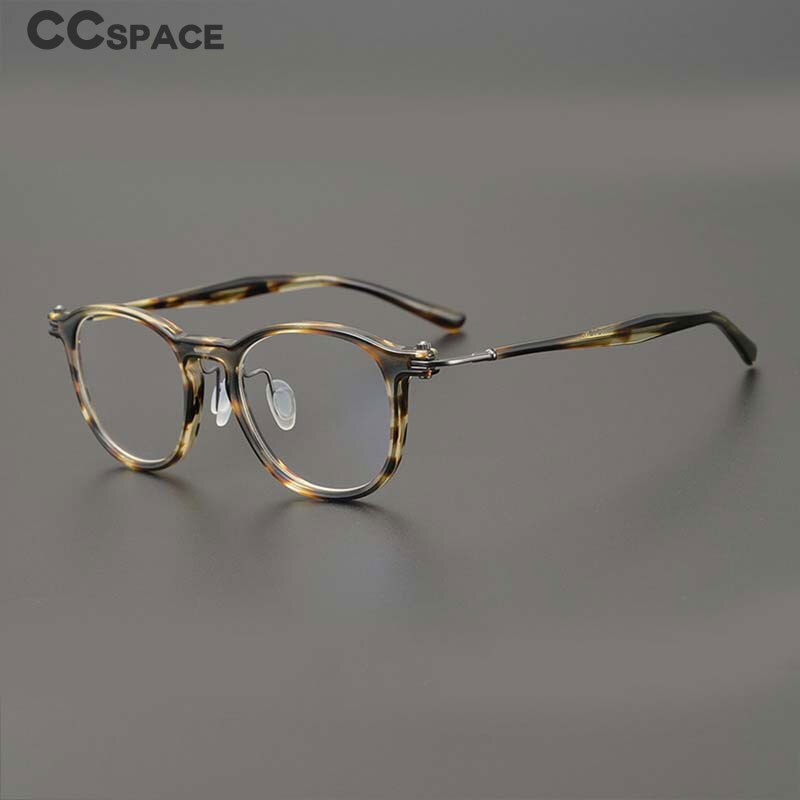 CCspace Unisex Full Rim Round Acetate Titanium Eyeglasses 53259 Full Rim CCspace