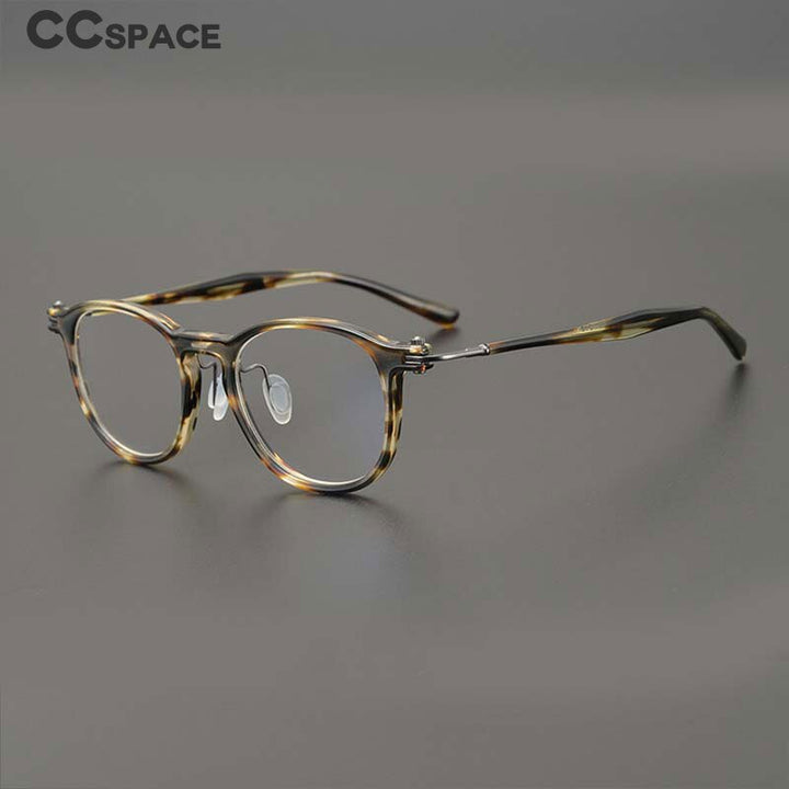CCspace Unisex Full Rim Round Acetate Titanium Eyeglasses 53259 Full Rim CCspace