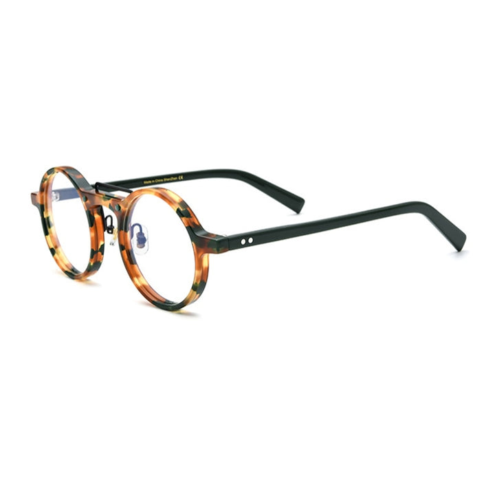 Gatenac Unisex Full Rim Round Acetate Double Bridge Frame Eyeglasses Gxyj808 Full Rim Gatenac Green Tortoise