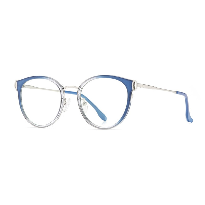 Hotony Women's Full Rim Round Cat Eye Acetate Alloy Eyeglasses Tj879 Full Rim Hotony BLUE