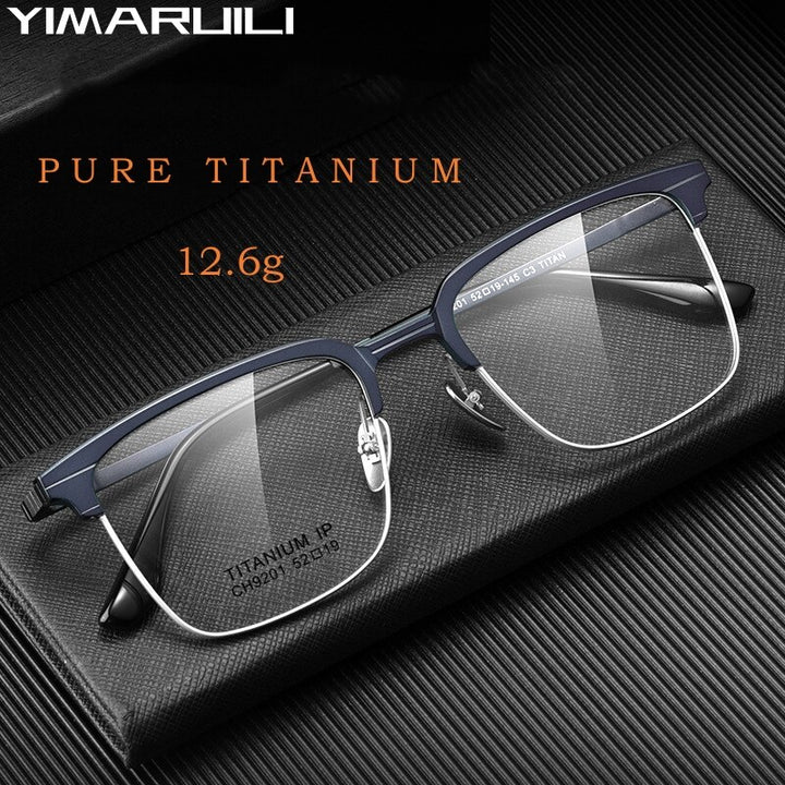 Yimaruili Men's Full Rim Small Square Acetate Titanium Eyeglasses 9201 Full Rim Yimaruili Eyeglasses