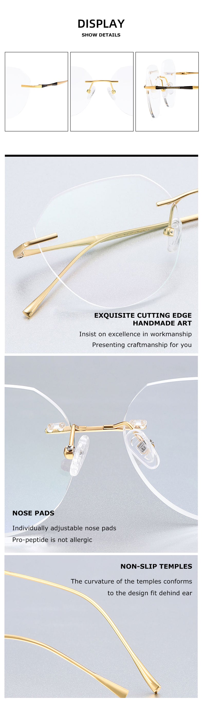 Chashma Women's Rimless Diamond Cut Titanium Round Frame Eyeglasses 3018 Rimless Chashma