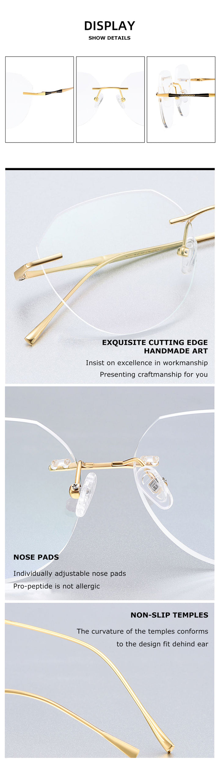 Chashma Women's Rimless Diamond Cut Titanium Round Frame Eyeglasses 3018 Rimless Chashma