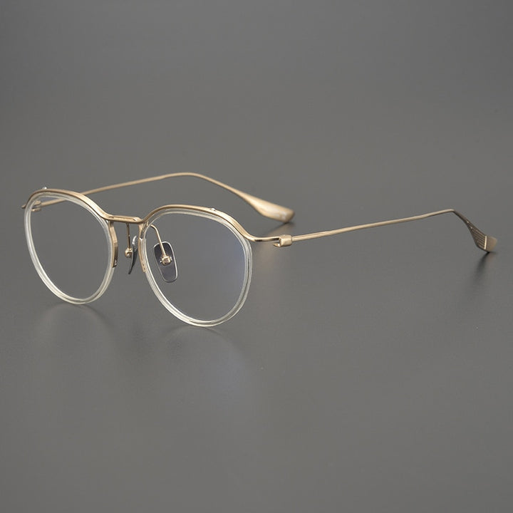 Gatenac Unisex Full Rim Round Titanium Eyeglasses Gxyj895 Full Rim Gatenac Gold Transparent